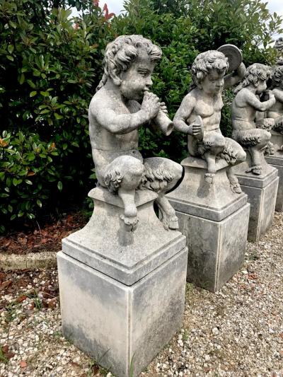 Four Italian Fauns Stone Garden Statues Representing Musicians