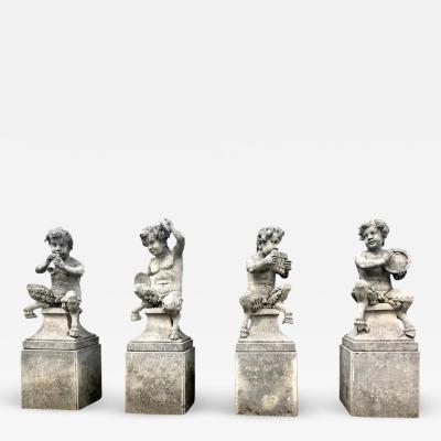 Four Italian Fauns Stone Garden Statues Representing Musicians