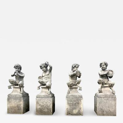 Four Italian Fauns Stone Garden Statues Representing Musicians