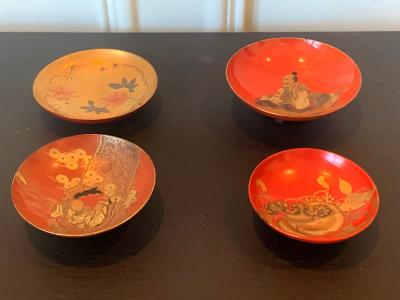 Four Japanese Lacquered Sake Cups Meiji Period