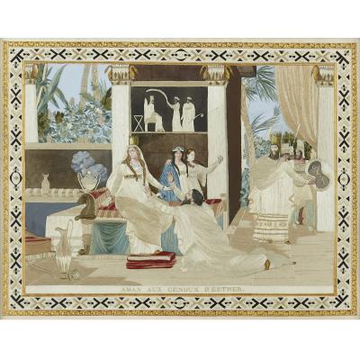 Four Jewish silk embroidered images from the Book of Esther