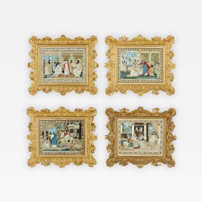 Four Jewish silk embroidered images from the Book of Esther