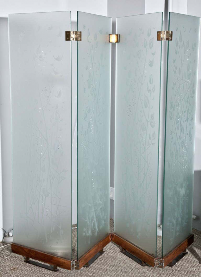 Four Panel Etched Glass Screen