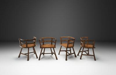 Four Sculptural Oak Dining Chairs Scandinavia First half of the 20th Century