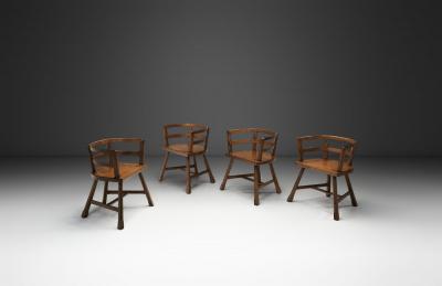 Four Sculptural Oak Dining Chairs Scandinavia First half of the 20th Century