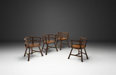 Four Sculptural Oak Dining Chairs Scandinavia First half of the 20th Century