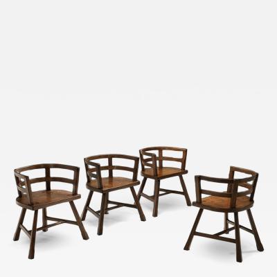 Four Sculptural Oak Dining Chairs Scandinavia First half of the 20th Century