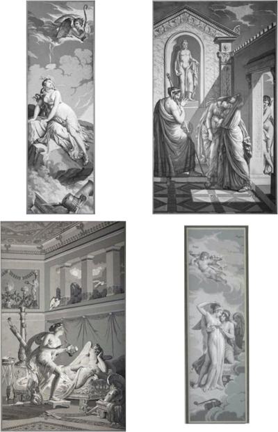Four Wall Decoration En Grisaille by Dufour Paris France 19th Century