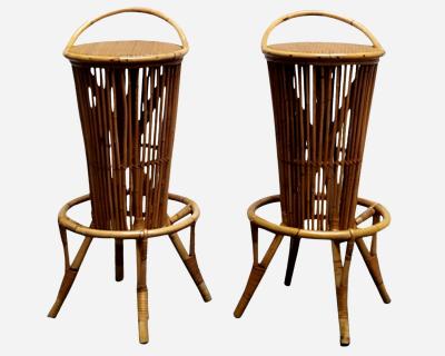 Four bamboo and rattan bar stools Italy circa 1960