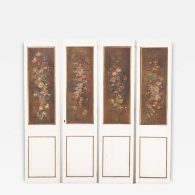 Four floral paint decorated wood panels c 1930 