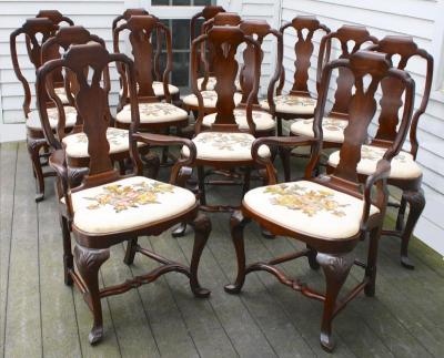 Fourteen American Queen Anne Revival Dining Chairs