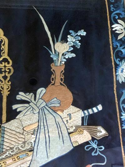 Framed Antique Chinese Embroidery Panel Qing Dynasty