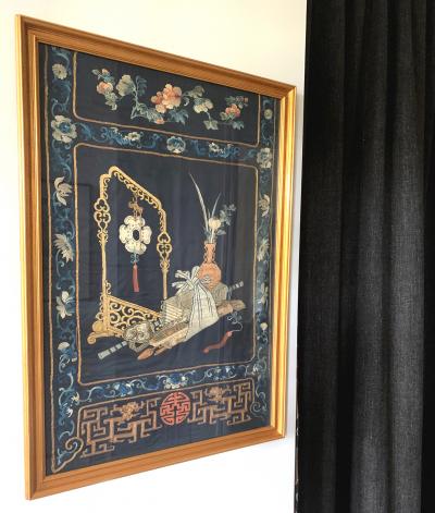 Framed Antique Chinese Embroidery Panel Qing Dynasty