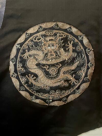 Framed Antique Chinese Silk Robe with Dragon Design