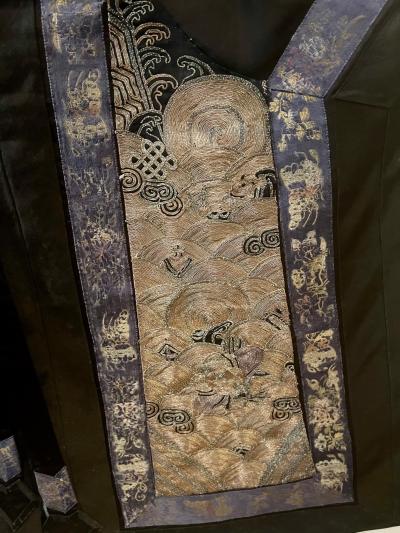 Framed Antique Chinese Silk Robe with Dragon Design