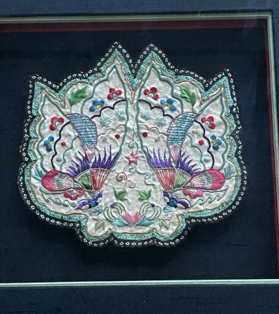 Framed Antique Embroidered Purse Qing Dynasty Provenance