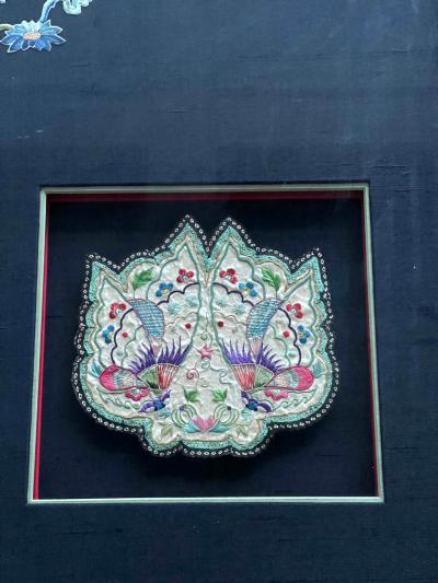Framed Antique Embroidered Purse Qing Dynasty Provenance