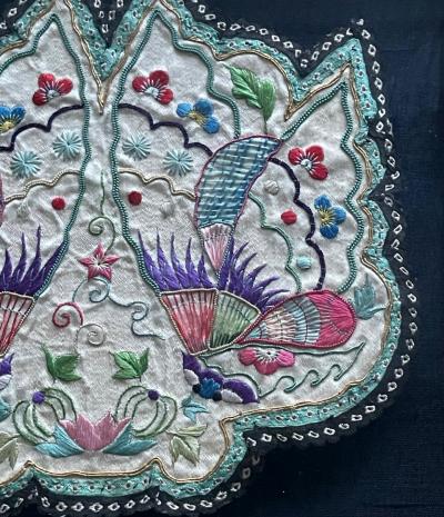 Framed Antique Embroidered Purse Qing Dynasty Provenance