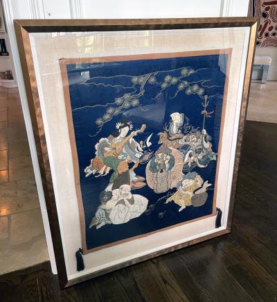 Framed Antique Japanese Embroidery Fukusa Panel