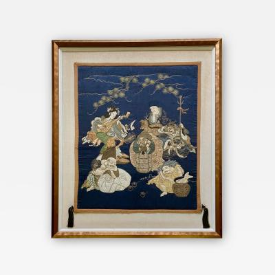 Framed Antique Japanese Embroidery Fukusa Panel