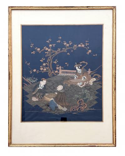 Framed Antique Japanese Embroidery Fukusa Textile Panel