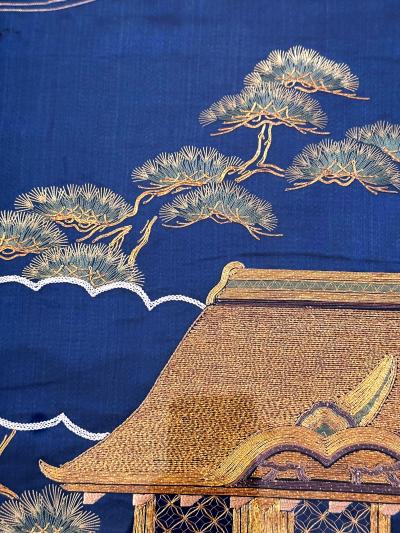 Framed Antique Japanese Embroidery Fukusa Textile Panel