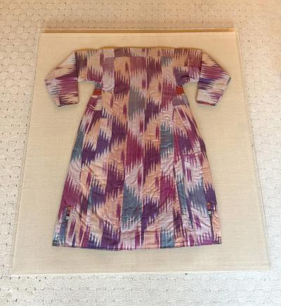 Framed Antique Silk Ikat Chapan Robe Central Asia with Provenance