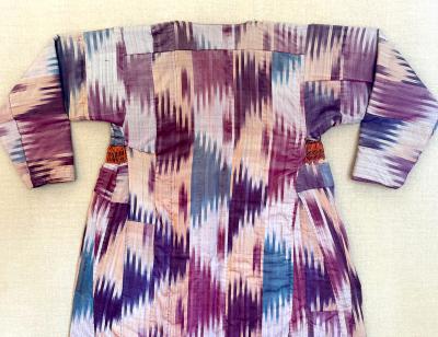 Framed Antique Silk Ikat Chapan Robe Central Asia with Provenance