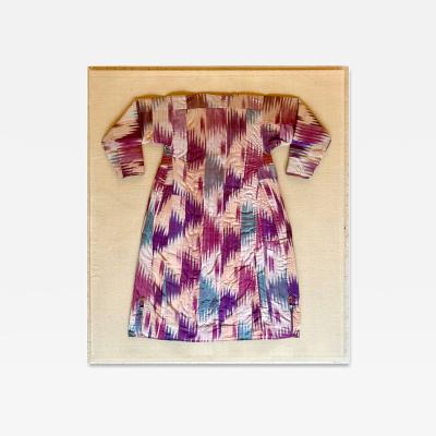 Framed Antique Silk Ikat Chapan Robe Central Asia with Provenance