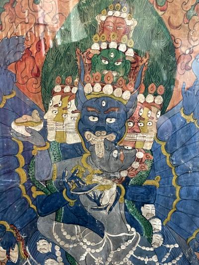 Framed Antique Tibetan Thangka of Yamantaka with Consort