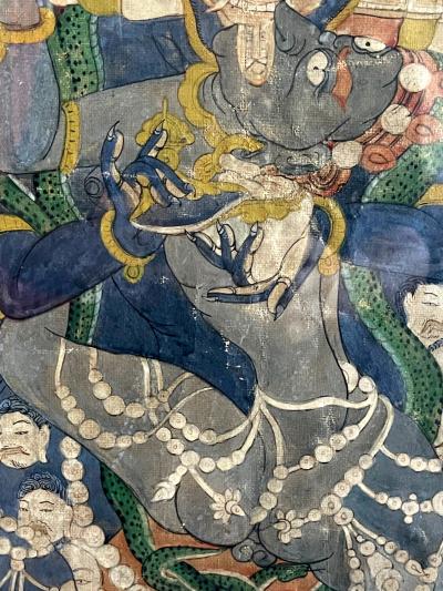 Framed Antique Tibetan Thangka of Yamantaka with Consort