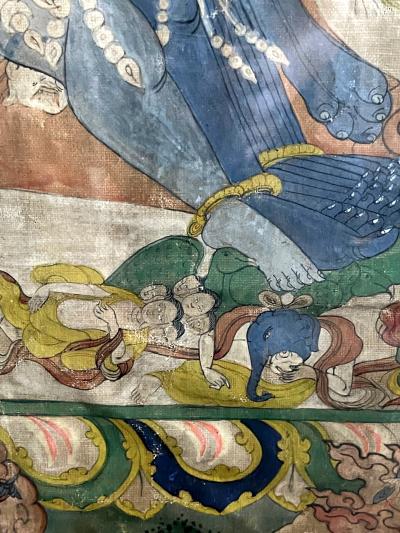 Framed Antique Tibetan Thangka of Yamantaka with Consort