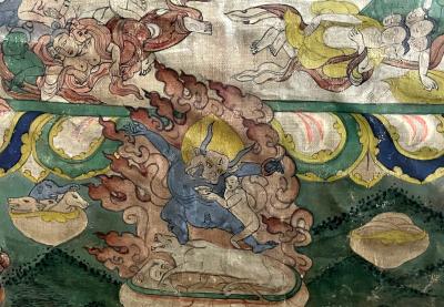 Framed Antique Tibetan Thangka of Yamantaka with Consort