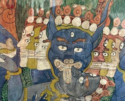 Framed Antique Tibetan Thangka of Yamantaka with Consort