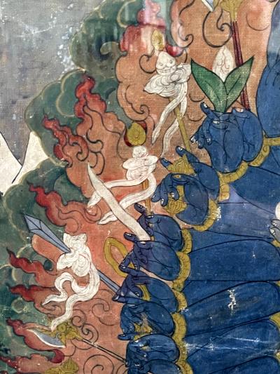 Framed Antique Tibetan Thangka of Yamantaka with Consort