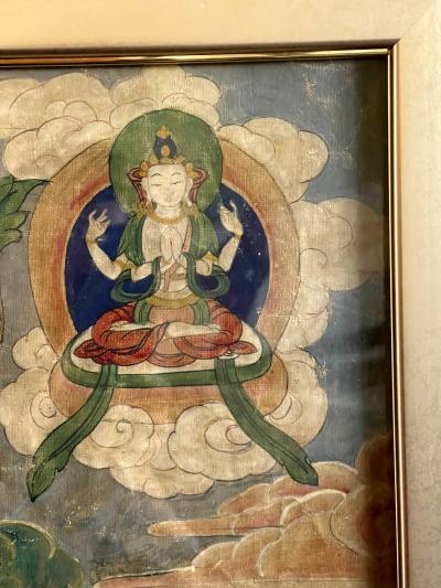 Framed Antique Tibetan Thangka of Yamantaka with Consort