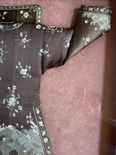 Framed Antique Two Piece Chinese Embroidery Winter Jacket Ensemble