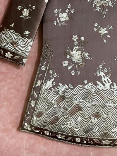 Framed Antique Two Piece Chinese Embroidery Winter Jacket Ensemble