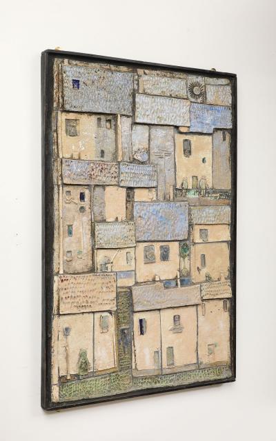 Framed Ceramic Wall Art of a Village France 1960s