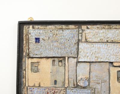Framed Ceramic Wall Art of a Village France 1960s