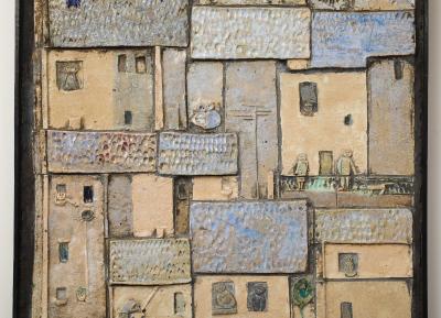 Framed Ceramic Wall Art of a Village France 1960s