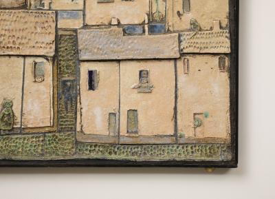 Framed Ceramic Wall Art of a Village France 1960s