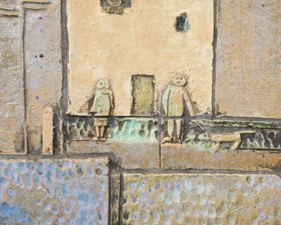 Framed Ceramic Wall Art of a Village France 1960s