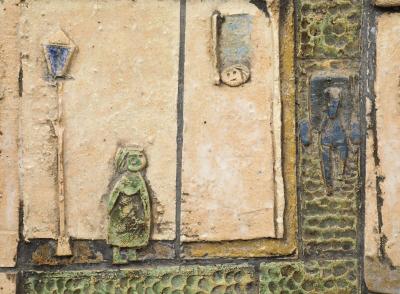 Framed Ceramic Wall Art of a Village France 1960s