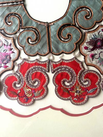 Framed Chinese Embroidered Silk Collar Qing Dynasty