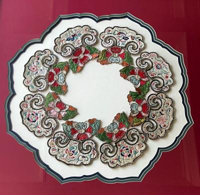 Framed Chinese Embroidered and Appliqued Silk Collar Qing Dynasty