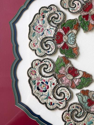 Framed Chinese Embroidered and Appliqued Silk Collar Qing Dynasty