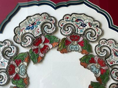 Framed Chinese Embroidered and Appliqued Silk Collar Qing Dynasty