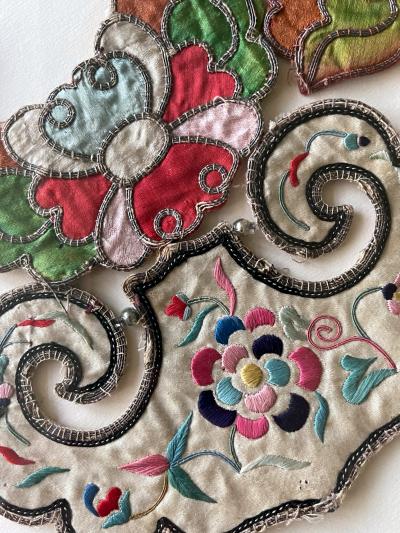 Framed Chinese Embroidered and Appliqued Silk Collar Qing Dynasty