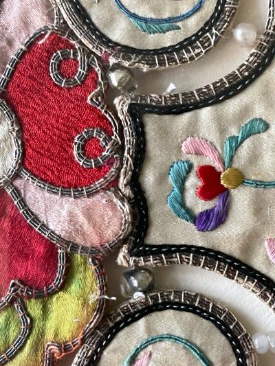 Framed Chinese Embroidered and Appliqued Silk Collar Qing Dynasty